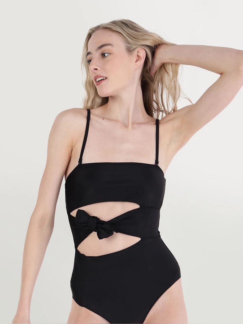 Aerie One Piece Swim Tie Cut Out Ribbed Black Large Tall‎